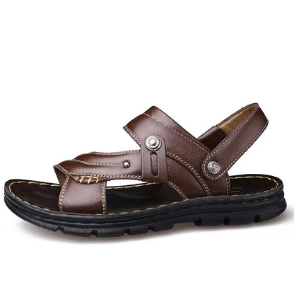 Men's Summer Genuine Leather Sandals Slippers Men Slippers Adult Thick-soled Beach Shoes Non-slip Leather Sandal Zapatos Hombre