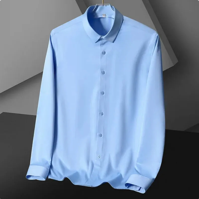 Men's Non-Iron Wrinkle-Resistant Dress Shirt: Long Sleeve, High-End Business Professional White Shirt - Sizes S-5XL - 10 Colors