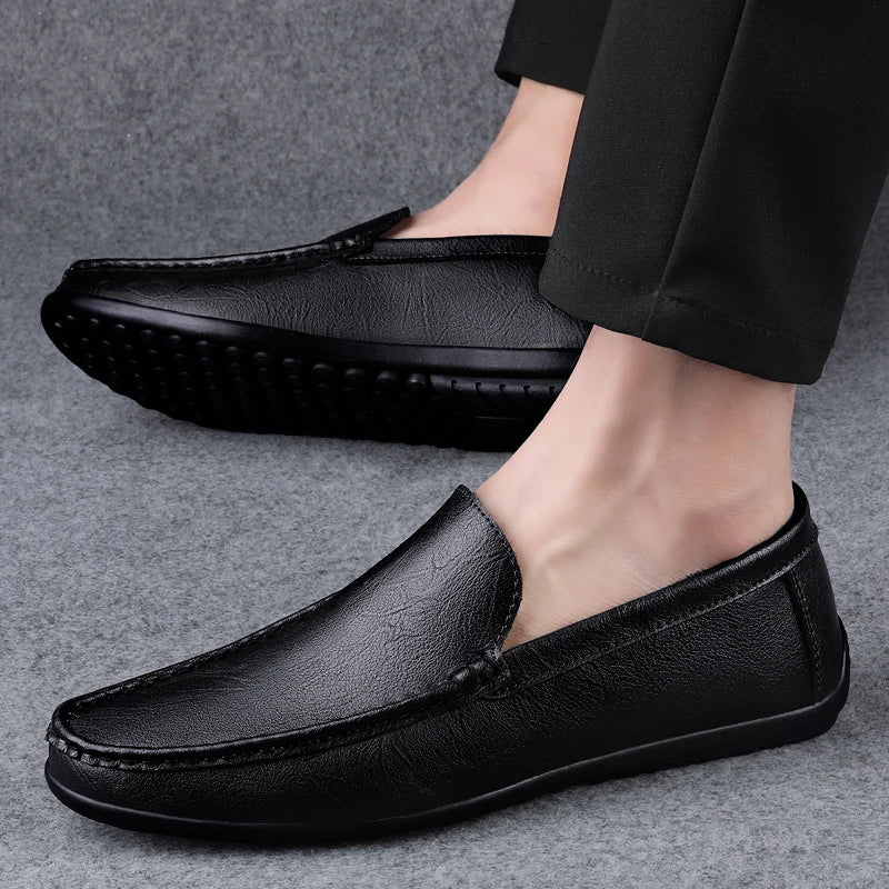 Genuine Leather Loafers Men Design Moccasin Fashion Slip On Soft Flat Casual Men Shoes Adult Male Footwear Handmade Boat Shoes