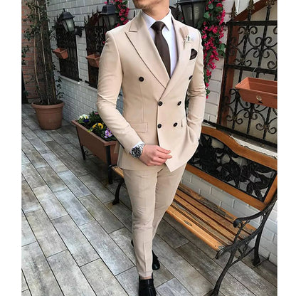 Men's Slim Fit 2 Pieces Double-Breasted Notch Lapel Suit (Blazer+Pants) - Collection 2 (7 Colors)