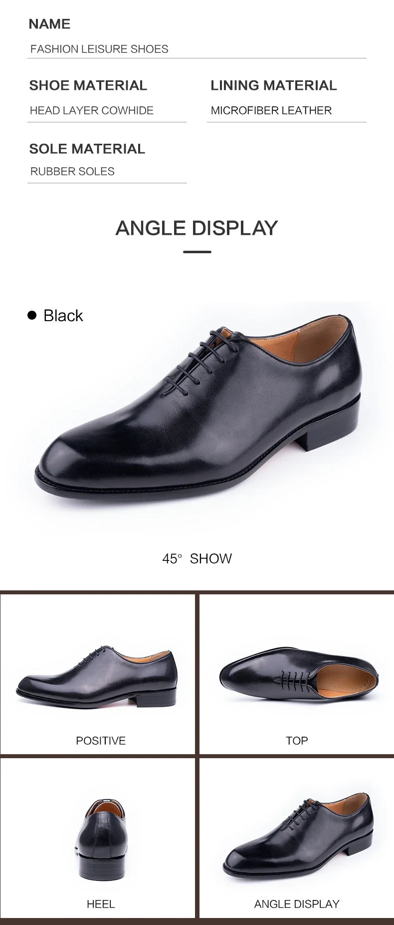 New Men's Leather Shoes Handmade High Quality Casual Oxford Business Work Shoes Black Coffee Lace-up Comfortable Man Shoe