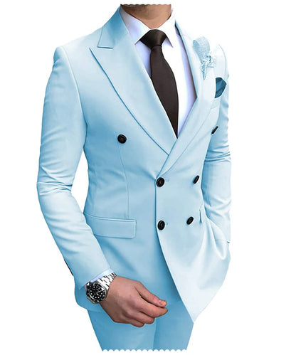 Men's Slim Fit 2 Pieces Double-Breasted Notch Lapel Suit (Blazer+Pants) - Collection 2 (7 Colors)