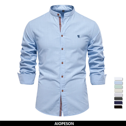 100% Cotton Men's Social Shirt: Solid Color Long Sleeve, High Quality Brand Shirt for Spring, Casual Men's Shirt - 9 Colors