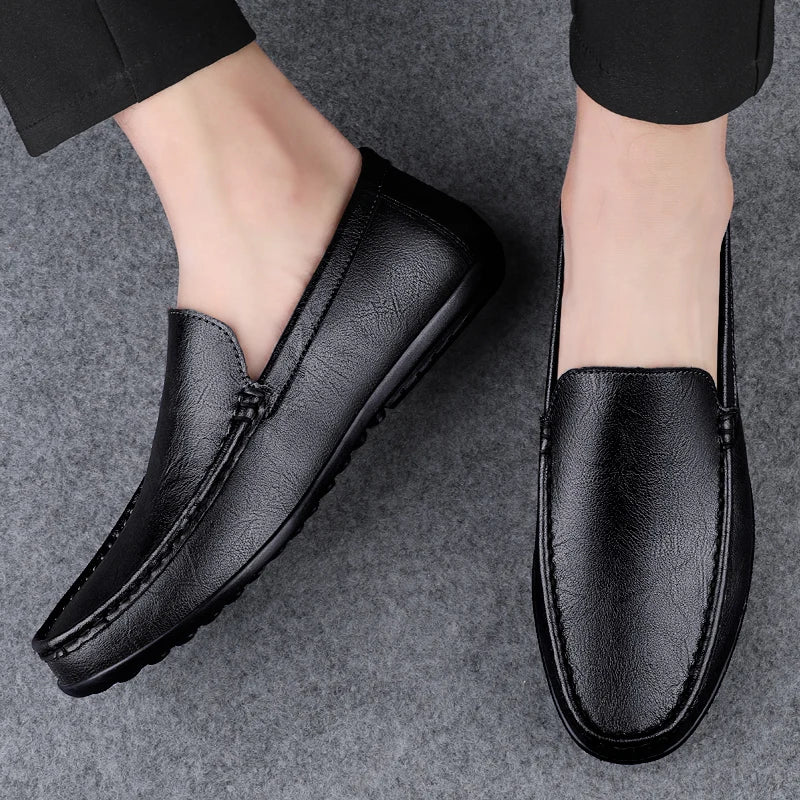 Genuine Leather Loafers Men Design Moccasin Fashion Slip On Soft Flat Casual Men Shoes Adult Male Footwear Handmade Boat Shoes