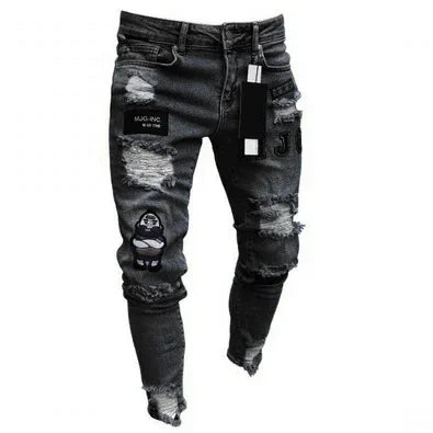 Men's Punk Plus Size Ripped Patchwork Jeans: Skinny Slim Fit Pencil Denim Trousers for Autumn Winter Streetwear - Hip Hop Style - 3 Colors