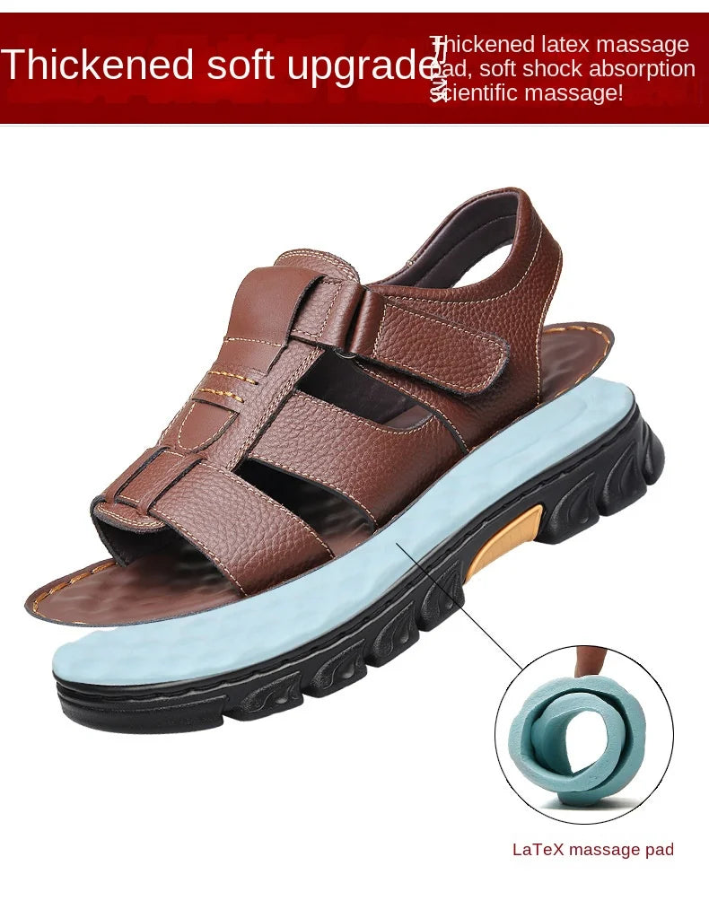 Sandals Men's New Beach Shoes Cowhide Slippers Outdoor Non-Slip Thick-soled Leather Sandals 2024 New Men's Outdoor Sandals