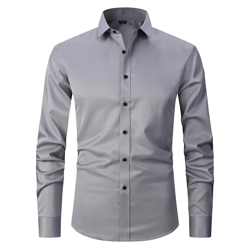 New High-Quality Men's Shirt: 6XL Large Autumn/Winter Long Sleeve, No-Iron Pure White Business Casual Fashion Shirt - 11 Colors