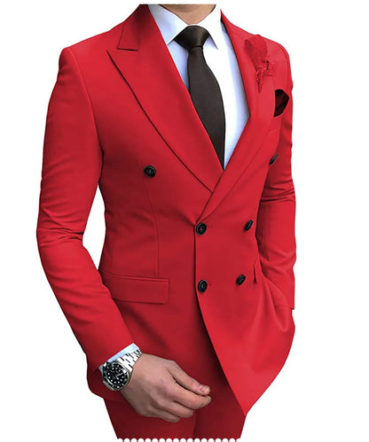 Men's Slim Fit 2 Pieces Double-Breasted Notch Lapel Suit (Blazer+Pants) - Collection 2 (7 Colors)