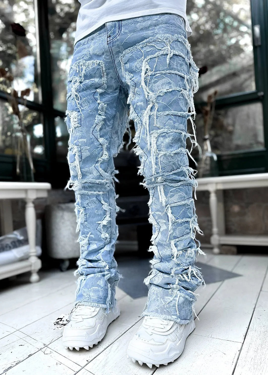 Men's Regular Fit Stacked Jeans: Ripped Slim Fit, Patch Distressed, Destroyed Straight Denim Pants, Hip Hop Streetwear Trousers - 10 Colors/Styles