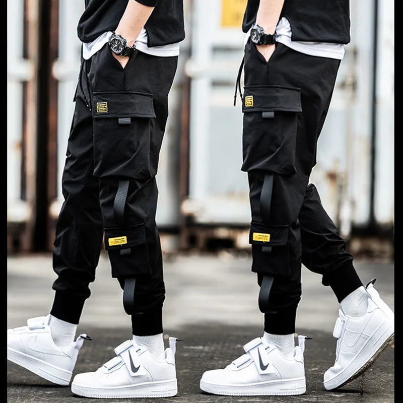 Men's Cargo Pants: Casual Hip Hop, Multiple Pockets, Streetwear Ribbons, Techwear Sweatpants - Collection 2 (15 Colors)