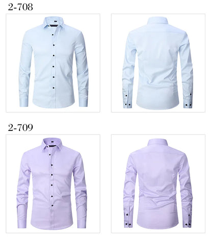 New High-Quality Men's Shirt: 6XL Large Autumn/Winter Long Sleeve, No-Iron Pure White Business Casual Fashion Shirt - 11 Colors