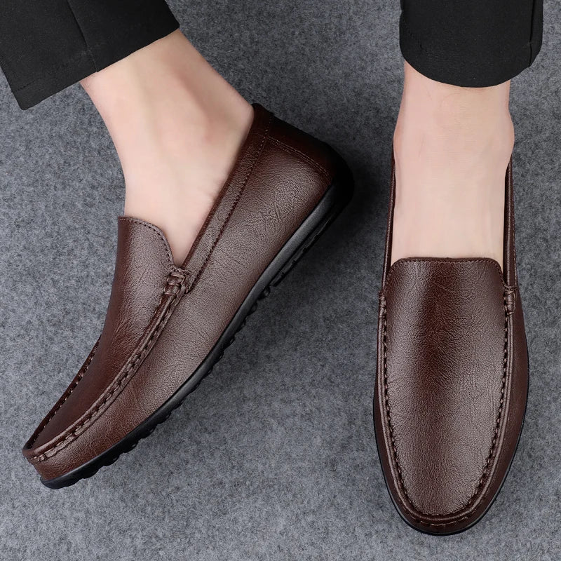 Genuine Leather Loafers Men Design Moccasin Fashion Slip On Soft Flat Casual Men Shoes Adult Male Footwear Handmade Boat Shoes