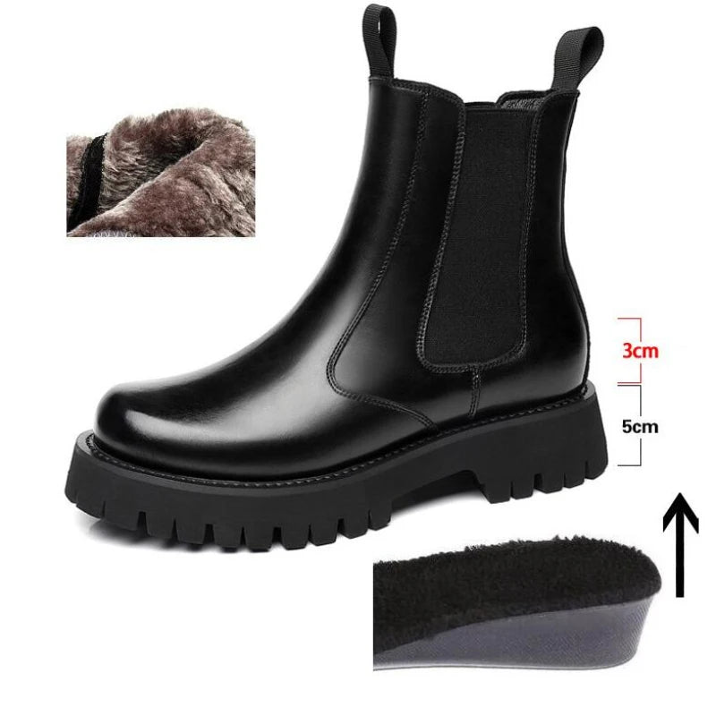 Winter Men Chelsea Rubber Boot Invisible Heel Men Lifted Boots Men Leather Platform Boots Height Increasing