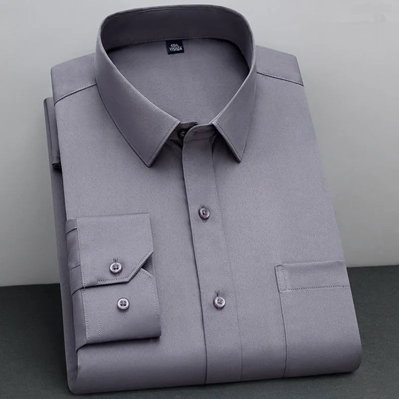 New Fashion Non-Iron Shirt: Anti-Wrinkle Classic Solid Business Casual Long Sleeve Soft Wear Men's Shirt - AEchoice - 8 colors