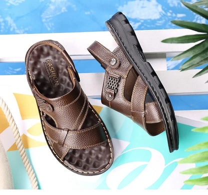 Men's Sandals 2023 Summer New Non-slip Genuine Leather Sandals Soft Slippers Zapatos Flat For Mens Casual Shoes Sandalias Hombre