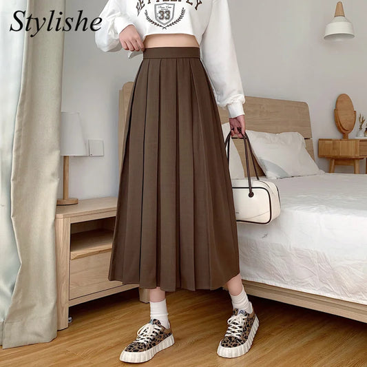Korean Fashion High Waist Long Skirt: Elegant Black Midi Skirt for Women, 2022 Autumn A-Line Pleated Skirts - Available in Gray for Summer, 3 Colors