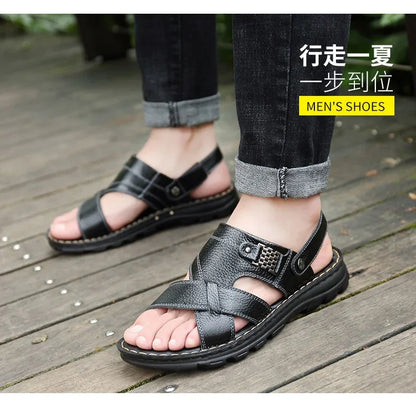 Men's Sandals 2023 Summer New Non-slip Genuine Leather Sandals Soft Slippers Zapatos Flat For Mens Casual Shoes Sandalias Hombre