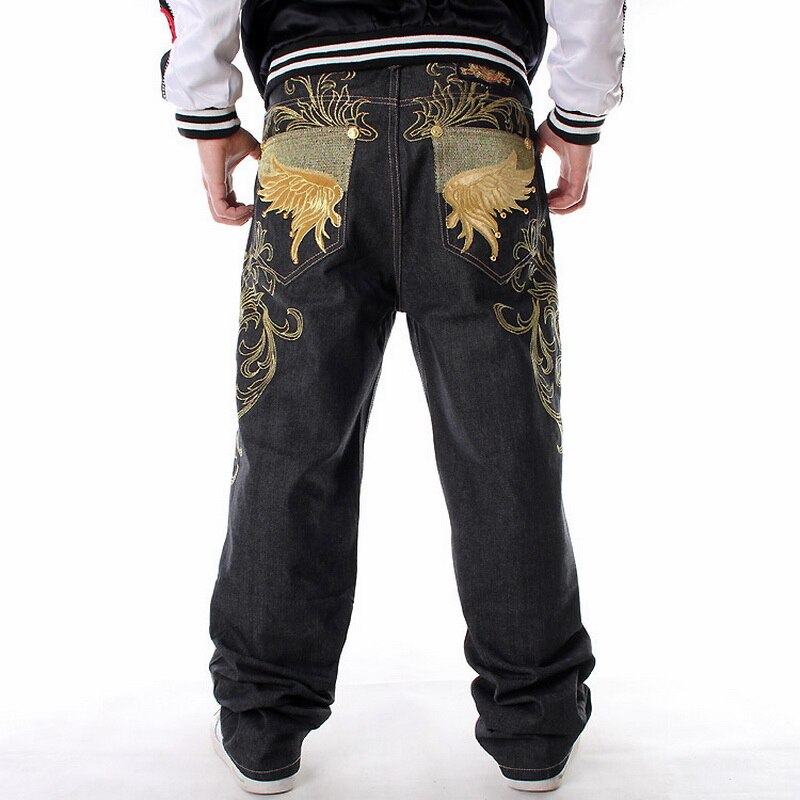 Men's Baggy Fashion Embroidery Black Loose Wide Legs Board Denim Pants - Collection 1 (8 Styles)