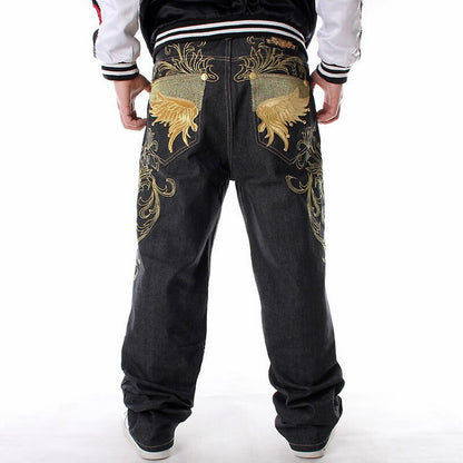 Men's Baggy Fashion Embroidery Black Loose Wide Legs Board Denim Pants - Collection 1 (8 Styles)