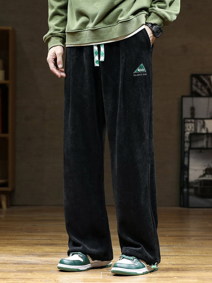 Men's Corduroy Adjustable Wide Leg Straight Long Baggy Joggers Sweatpants (3 Colors)