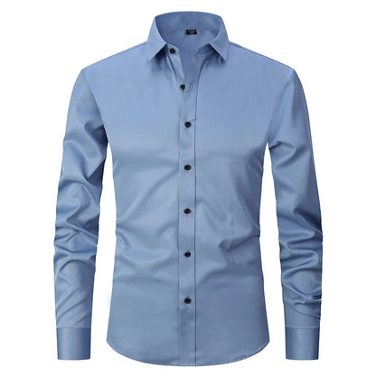 New High-Quality Men's Shirt: 6XL Large Autumn/Winter Long Sleeve, No-Iron Pure White Business Casual Fashion Shirt - 11 Colors