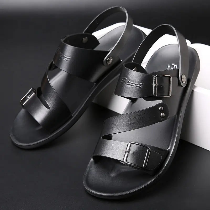 Simple Men's Sandals Solid Color PU Leather Men's Summer Shoes Casual Comfortable Open Toe Sandals Soft Beach Shoes Men's Sandal