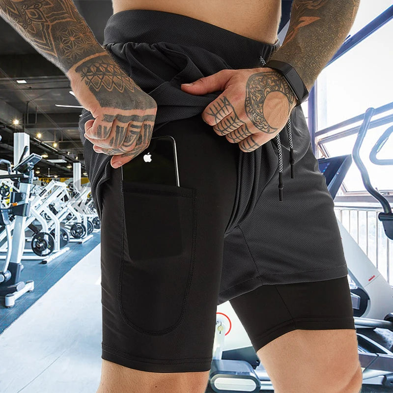 Men's Double-deck Running Shorts: 2 in 1 Beach Bottoms for Summer Gym Fitness - Available in 17 Colors