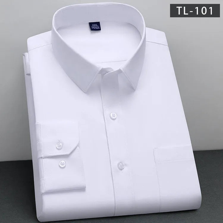 New Fashion Non-Iron Shirt: Anti-Wrinkle Classic Solid Business Casual Long Sleeve Soft Wear Men's Shirt - AEchoice - 8 colors