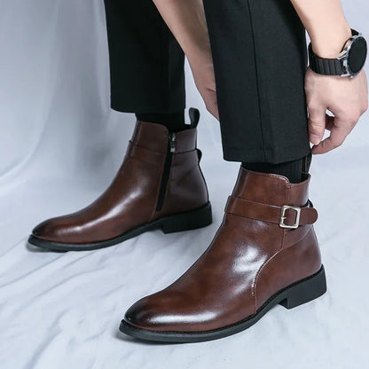 Luxury brand leather shoes men's boots formal leather oxford shoes dress boots chelsea business ankle boots men 38-47