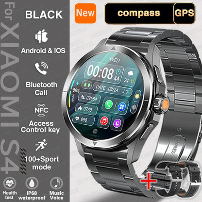 For Xiaomi S4 Ultra Outdoor Sports Smart Watch Men AMOLED Screen NFC GPS Compass Heart rate Waterproof Bluetooth Call SmartWatch