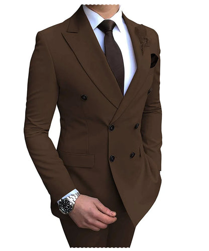 Men's Slim Fit 2 Pieces Double-Breasted Notch Lapel Suit (Blazer+Pants) - Collection 3 (7 Colors)