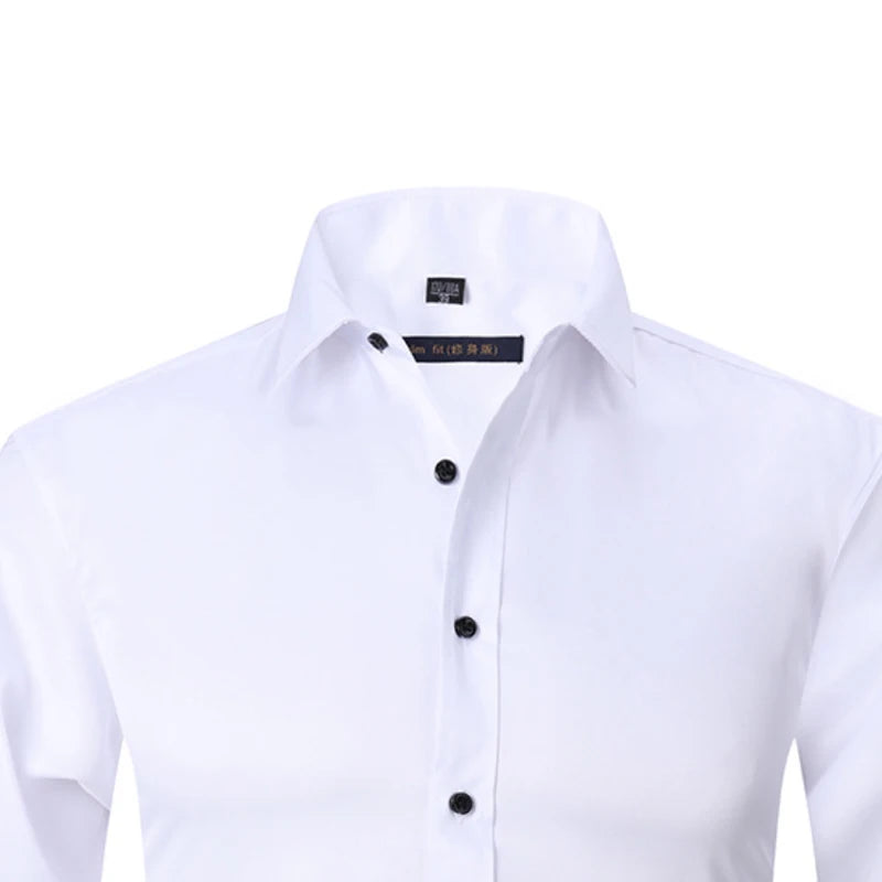 New High-Quality Men's Shirt: 6XL Large Autumn/Winter Long Sleeve, No-Iron Pure White Business Casual Fashion Shirt - 11 Colors