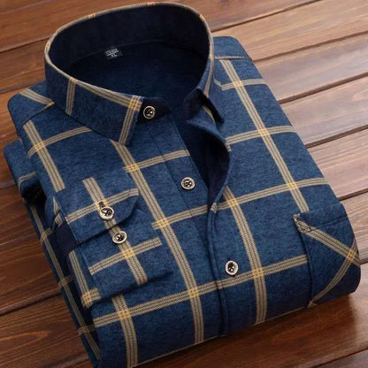 Men's Flannel Plaid Shirt: Winter Warm Fur-Lined Long Sleeve Fleece Casual Formal Dress Shirt - 15 styles