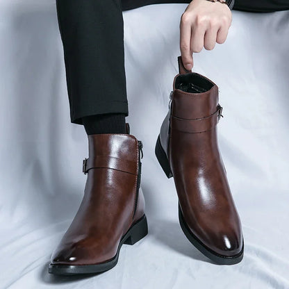 Luxury brand leather shoes men's boots formal leather oxford shoes dress boots chelsea business ankle boots men 38-47