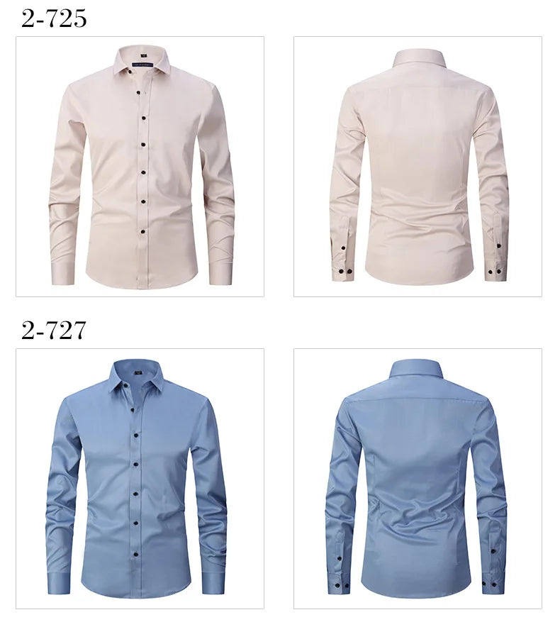 New High-Quality Men's Shirt: 6XL Large Autumn/Winter Long Sleeve, No-Iron Pure White Business Casual Fashion Shirt - 11 Colors