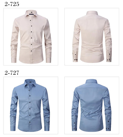 New High-Quality Men's Shirt: 6XL Large Autumn/Winter Long Sleeve, No-Iron Pure White Business Casual Fashion Shirt - 11 Colors