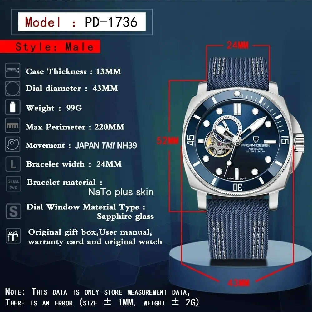 PAGANI DESIGN Men's Watches 2025 New Mechanical Automatic Watch For Men 200M Diving Top Brand Luxury Wristwatch Stainless Steel