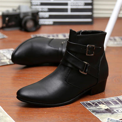 Luxury Leather Chelsea Boots Men Designer White Dress Boots Men Casual High top Buckle Strap Formal Shoes Men Motorcycle Boots