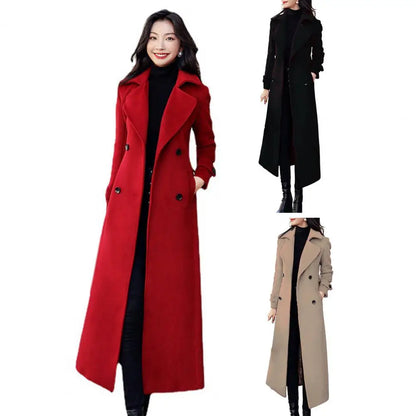 Women's Thermal Winter Overcoat: Business Mid-Calf Length Jacket, Formal Wool Blends Double-Breasted Coat - Available in 3 Colors
