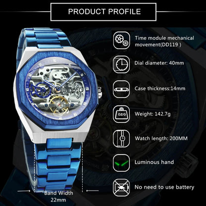 Forsining Casual Automatic Mechanical Watch for Men Luminous Hands Stainless Steel Strap Fashion Luxury Skeleton Mens Watches