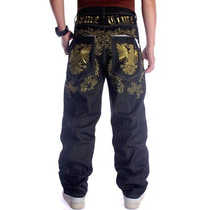 Men's Baggy Fashion Embroidery Black Loose Wide Legs Board Denim Pants - Collection 2 (8 Styles)