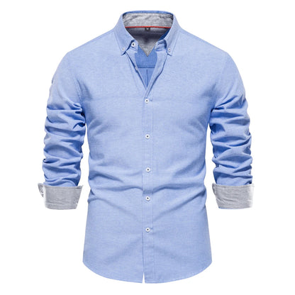 New Spring Cotton Blend Men's Oxford Shirt: Long Sleeve Button-Down Social & Business Casual Shirt for Men - 7 Colors