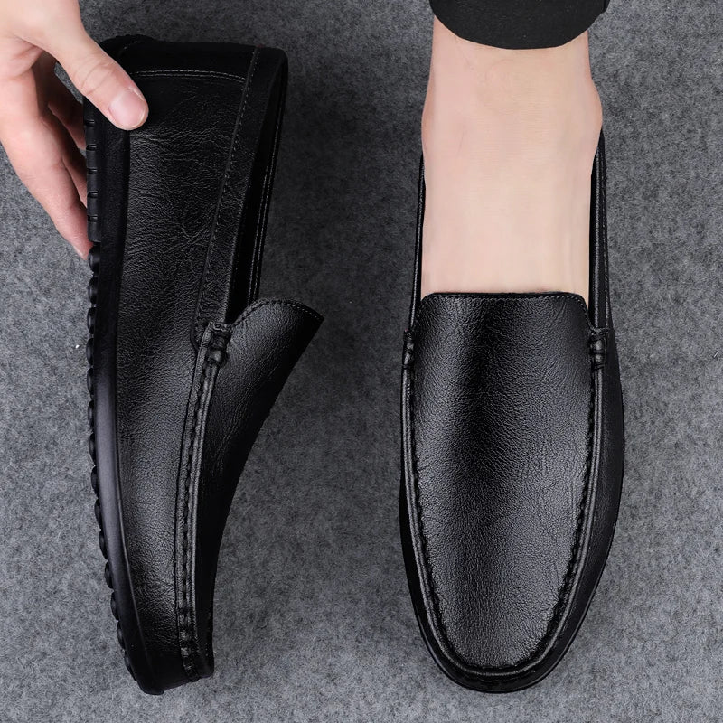 Genuine Leather Loafers Men Design Moccasin Fashion Slip On Soft Flat Casual Men Shoes Adult Male Footwear Handmade Boat Shoes