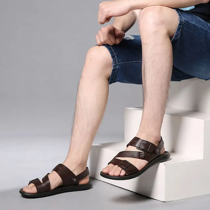 Simple Men's Sandals Solid Color PU Leather Men's Summer Shoes Casual Comfortable Open Toe Sandals Soft Beach Shoes Men's Sandal