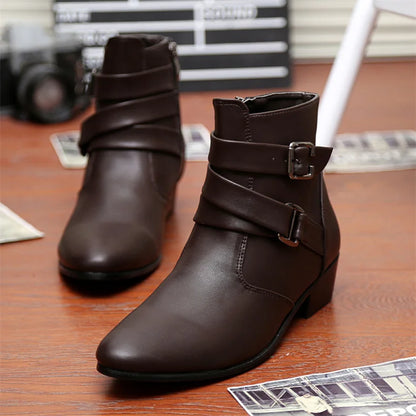 Luxury Leather Chelsea Boots Men Designer White Dress Boots Men Casual High top Buckle Strap Formal Shoes Men Motorcycle Boots
