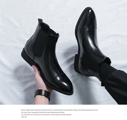 Men's Boots Luxury Brand Leather Boots Fashion High Top Chelsea Boot Business Dress Boots for Men Slip-On Ankle Botas Big Size47