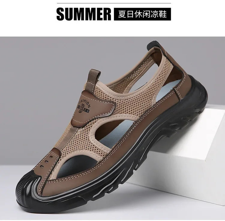 2024 Sandals Breathable Men Shoes Mesh Outdoor Men Hollow Sandals Antiskid Beach Sandals Flats Footwear Zapatillas Hombre