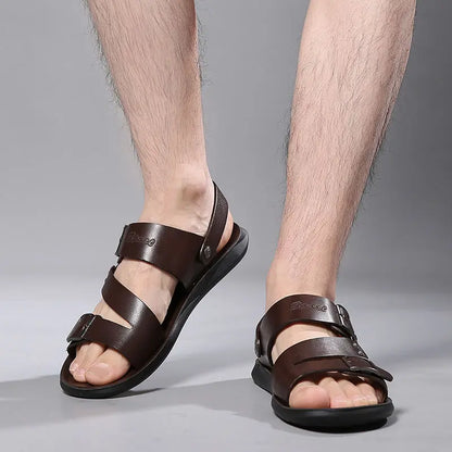 Simple Men's Sandals Solid Color PU Leather Men's Summer Shoes Casual Comfortable Open Toe Sandals Soft Beach Shoes Men's Sandal