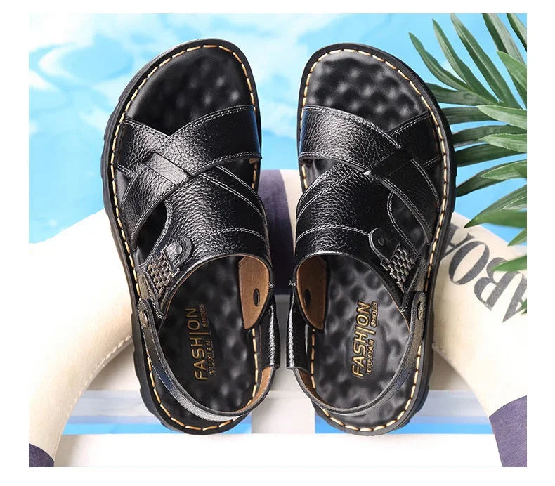 Men's Sandals 2023 Summer New Non-slip Genuine Leather Sandals Soft Slippers Zapatos Flat For Mens Casual Shoes Sandalias Hombre