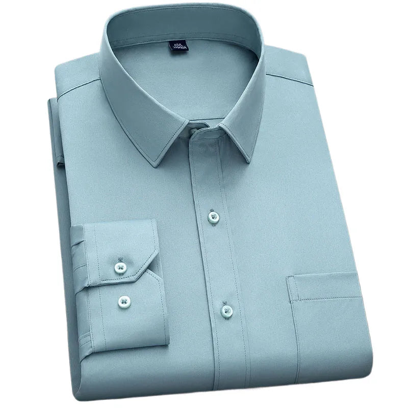 New Fashion Non-Iron Shirt: Anti-Wrinkle Classic Solid Business Casual Long Sleeve Soft Wear Men's Shirt - AEchoice - 8 colors